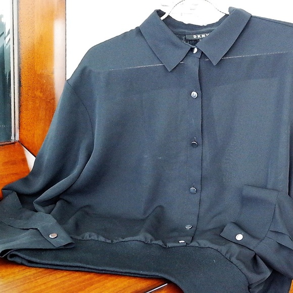 DKNY | Long-Sleeve Sheer Black Blouse - Picture 5 of 8